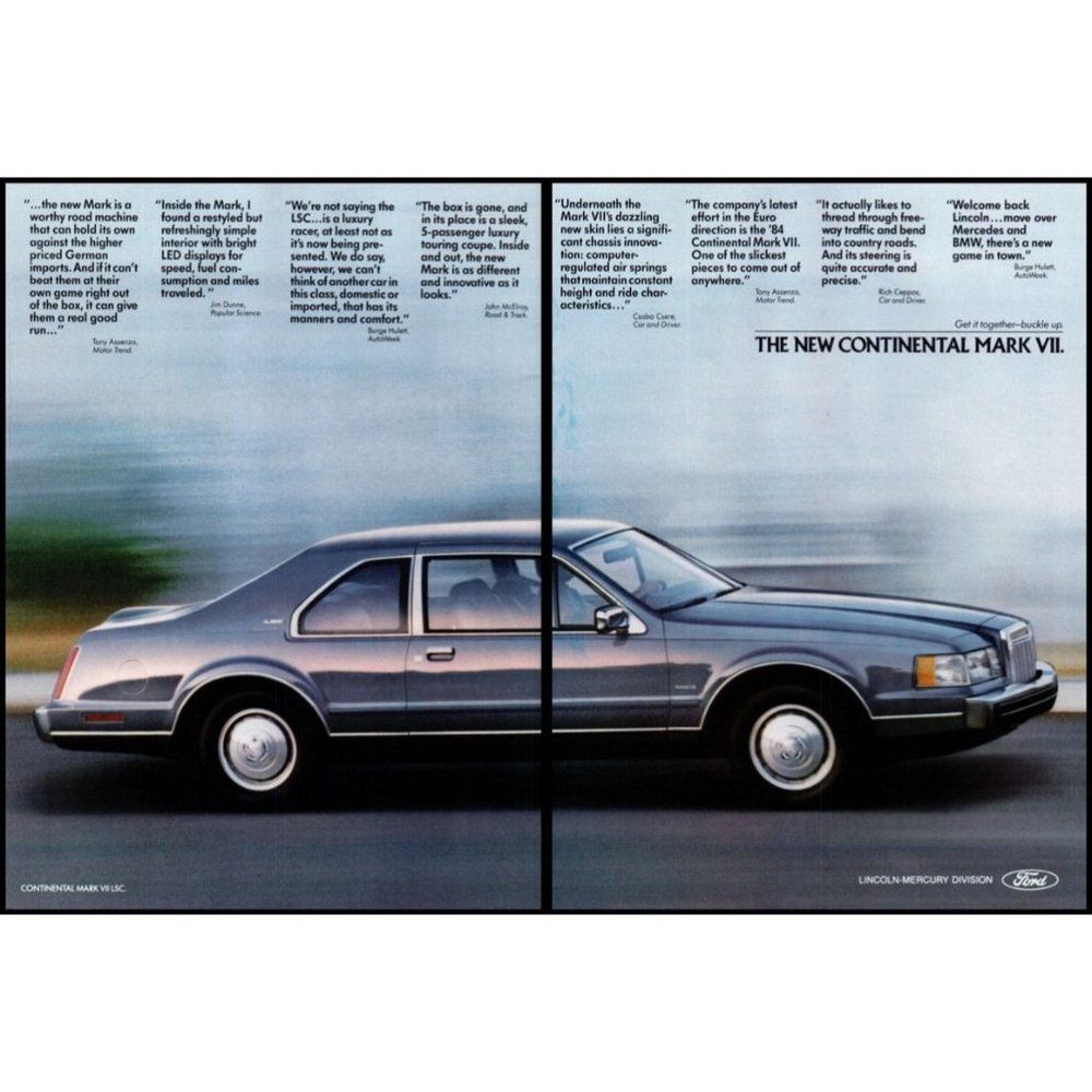 1984 Lincoln Continental Mark VII 2 Page Vintage Print Ad Luxury Coupe Wall Art